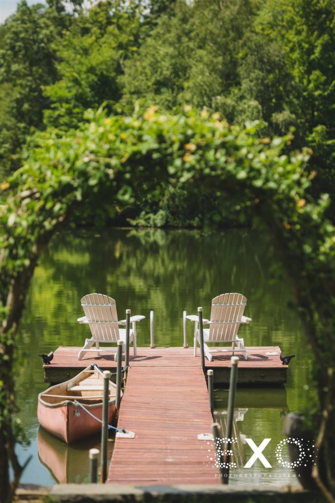 dock on water with chairs