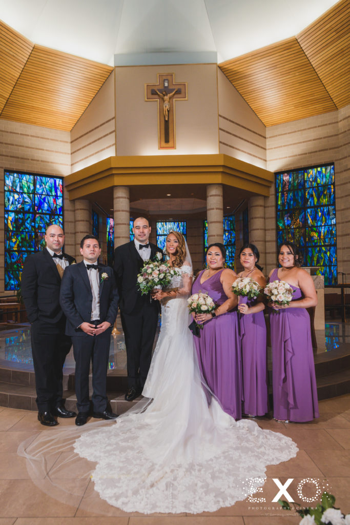 Bridal party at the church for Intimate Fall wedding with Zoila and Carson