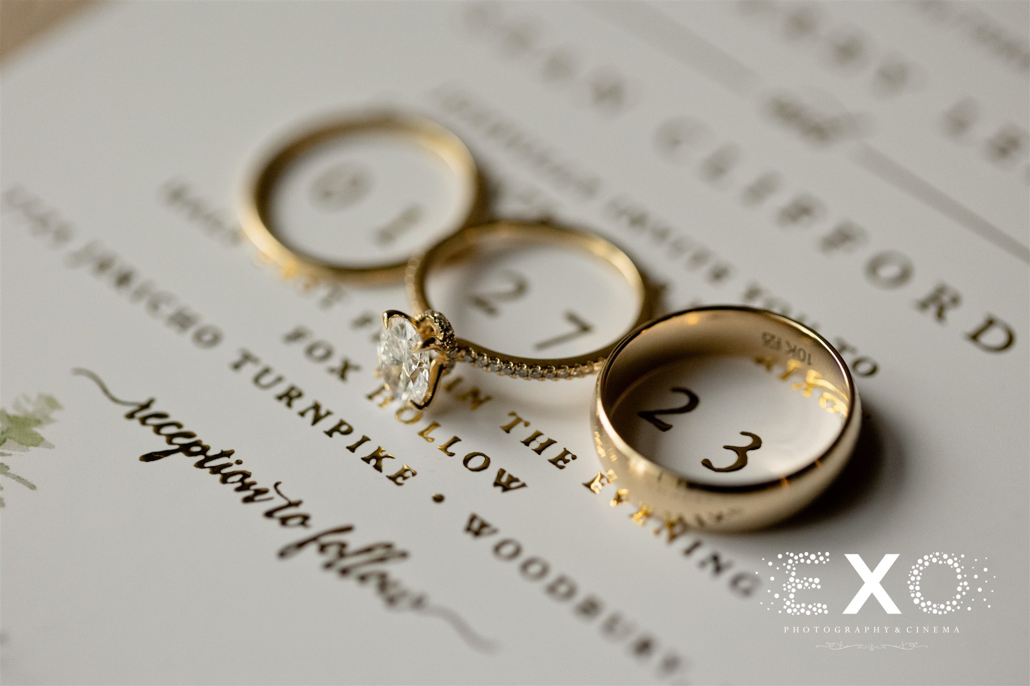 Gold ring on wedding invitation
