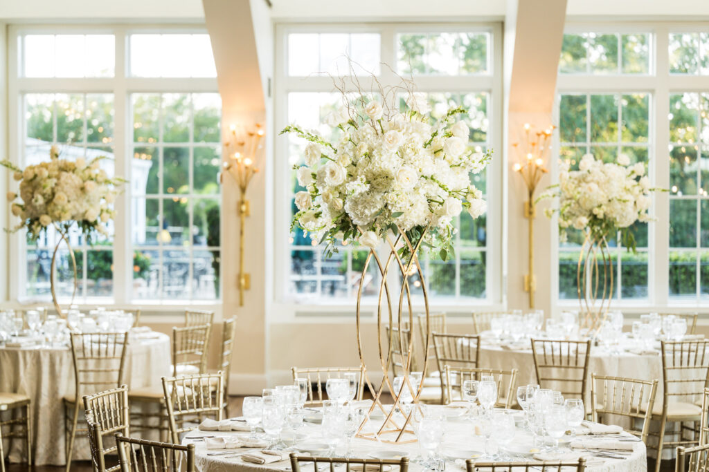 white floral centerpieces at Heritage Club Bethpage