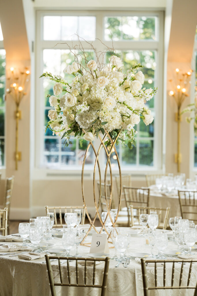 Big white floral centerpiece at Heritage Club Bethpage