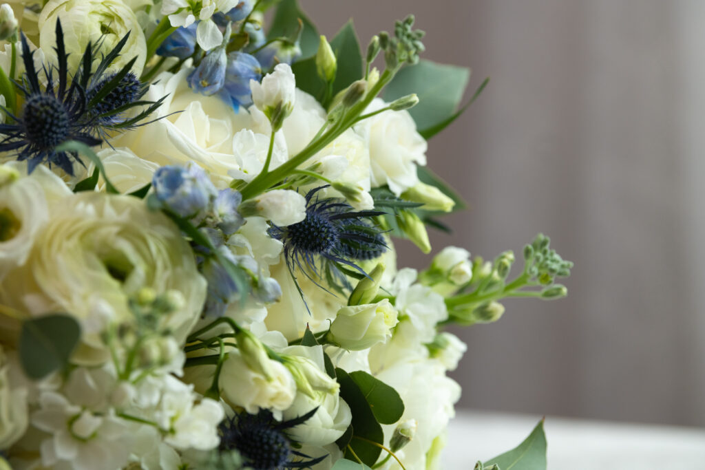 White and blue floral bouquet