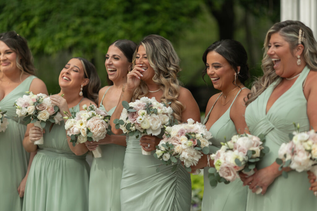 First look with the bridesmaids at Giorgios Baiting Hollow