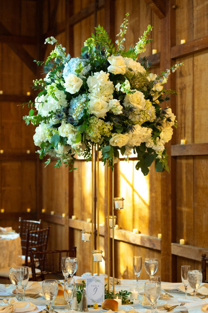 Floral centerpiece at The Barn at Old Bethpage