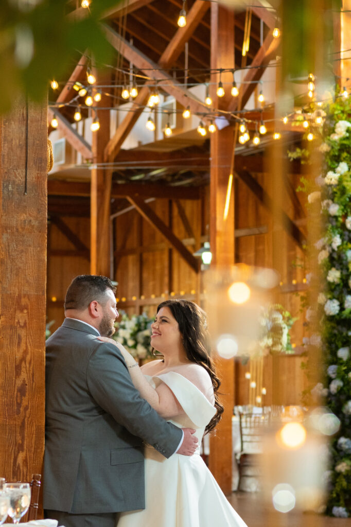 Bride and groom at The Barn at Old Bethpage