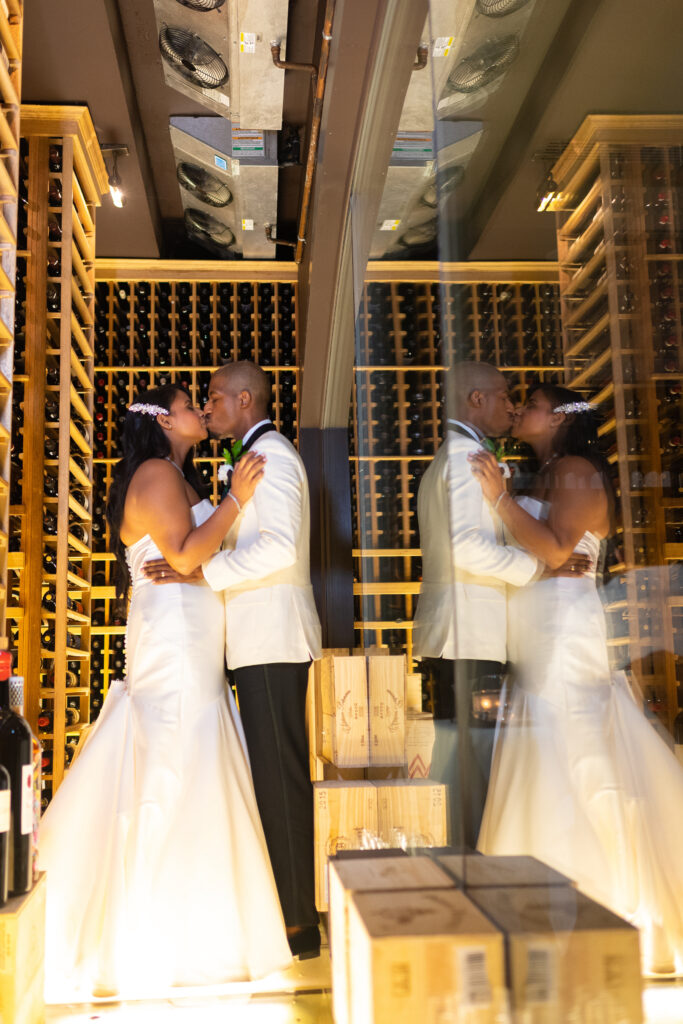 Bride and groom at the wine cellar of Prime Steakhouse
