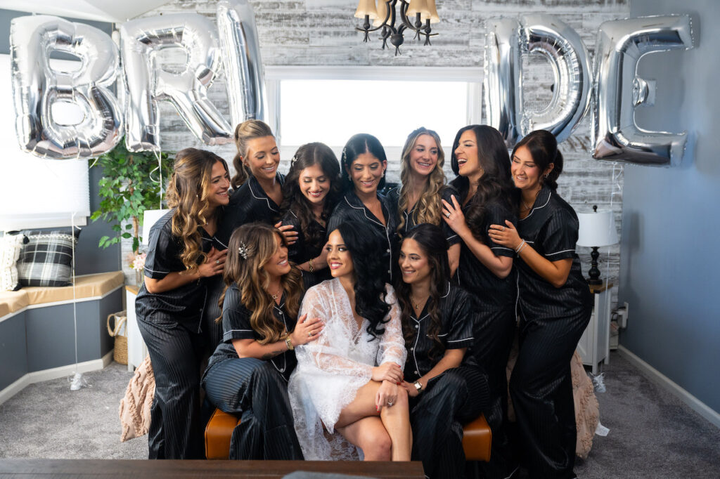 Black robes for bridemaids during wedding prep