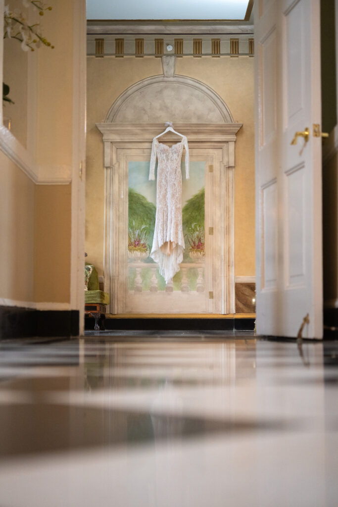 wedding dress at The Mansion at Oyster Bay