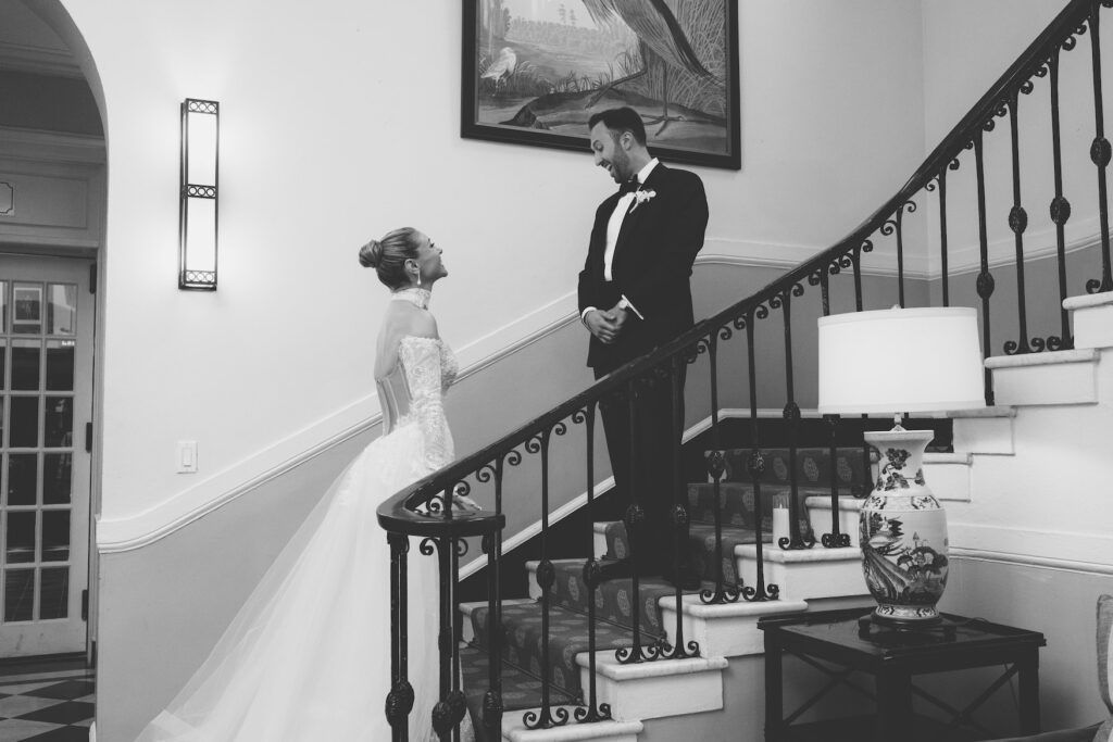 The Mansion at Oyster Bay bride and groom first look