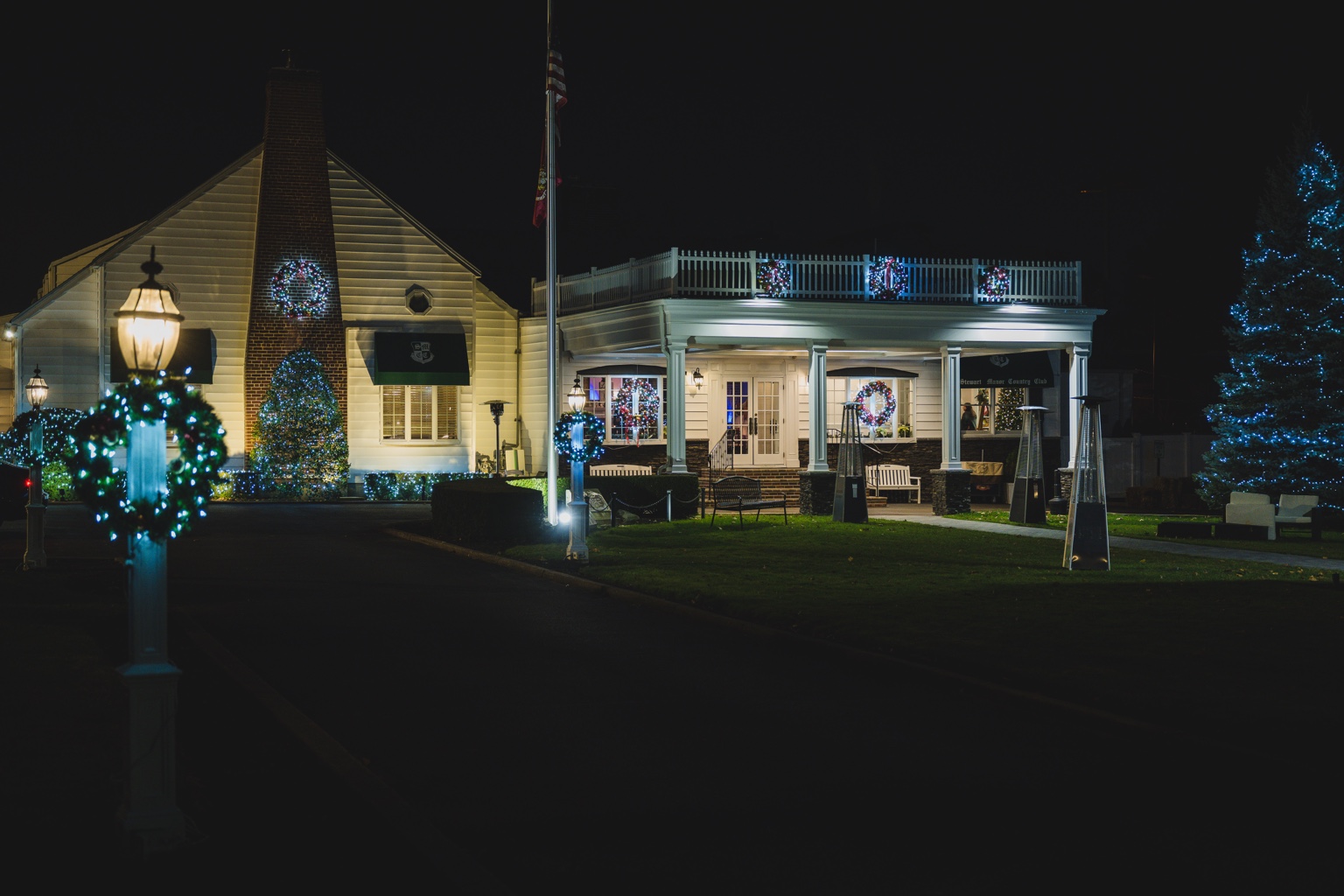 Stewart Manor exterior at night