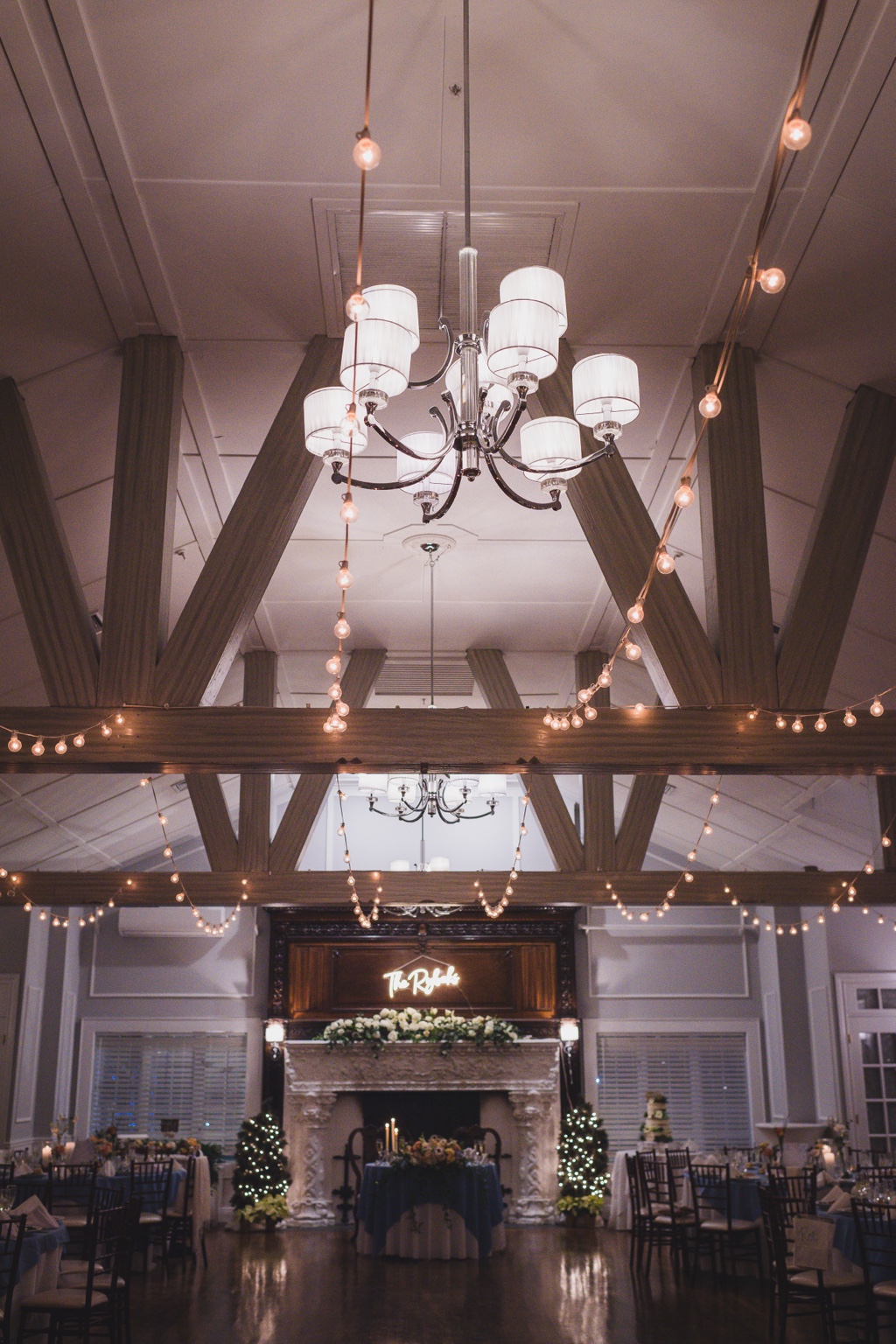 String lights inside reception room